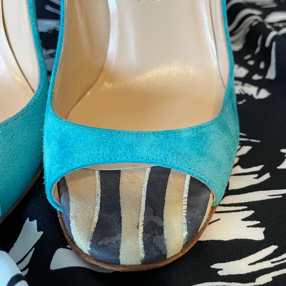 Christian Louboutin Very Prive Suede Wedge 35.5 Vibrant Multicolor - Picture 8 of 9